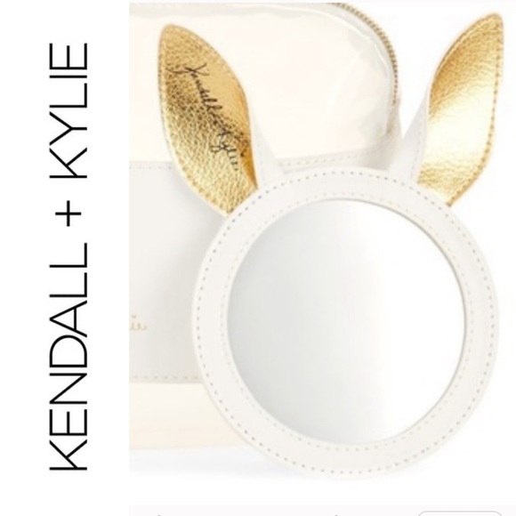 Kendall Kylie mirror ears white gold new leather soft bunny cosmetic makeup - Picture 3 of 8